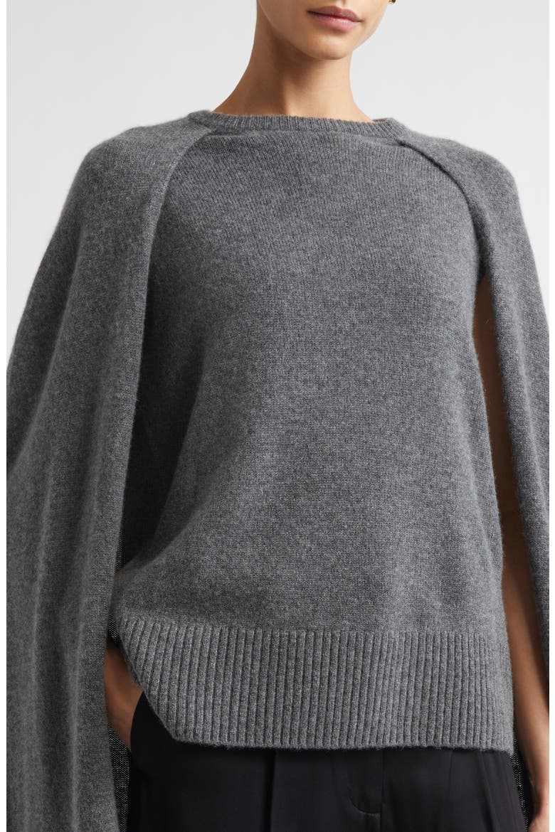 Cashmere Crewneck Cape Sweater, Alternate, color, DARK GREY MELANGE