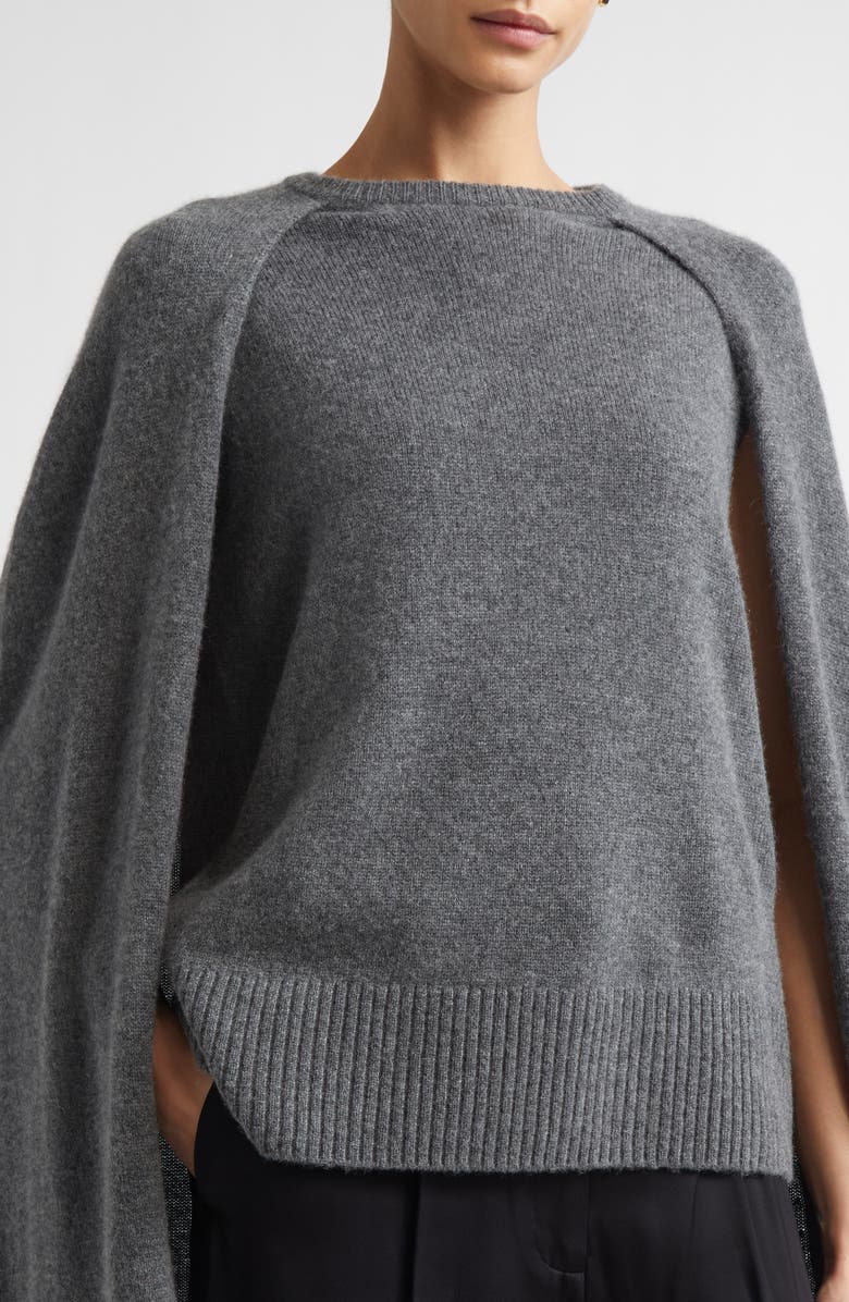 TOTEME Cashmere Crewneck Cape Sweater, Alternate, color, Dark Grey Melange