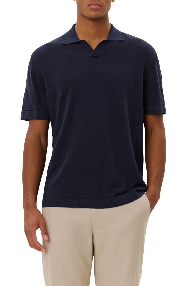 Les Deux Emmanuel Linen & Cotton Polo Sweater, Main, color, Dark Navy