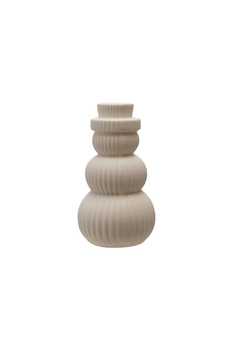 Wide Stoneware Bisque Snowman Shaped LED Light, White, Main, color, White