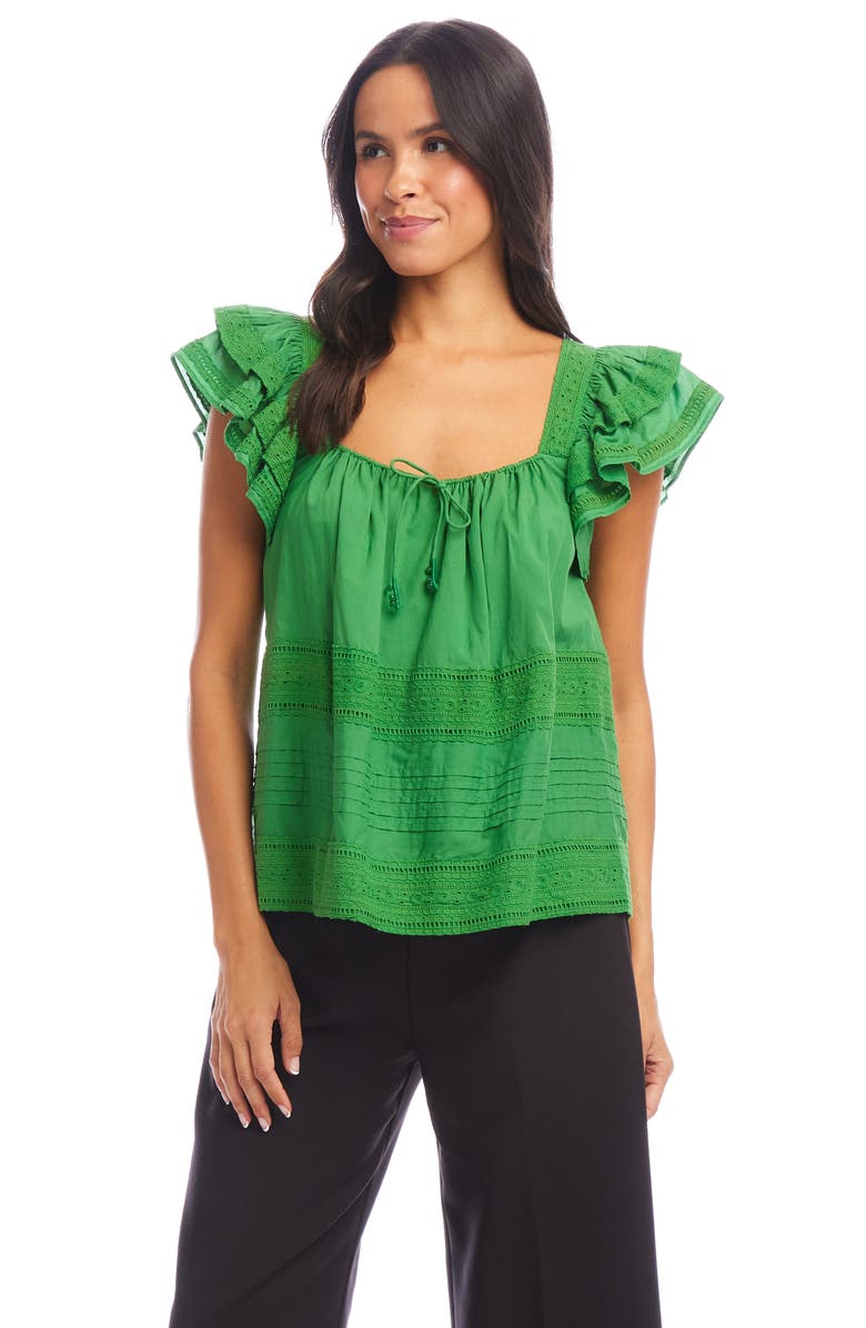 Karen Kane Ruffle Sleeve Embroidered Top, Alternate, color, Green