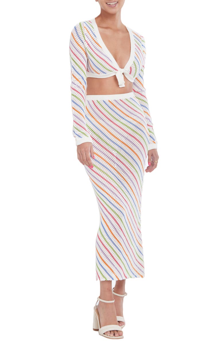 Capittana Bruna Stripe Crochet Crop Cover-Up Sweater, Alternate, color, Multicolor White