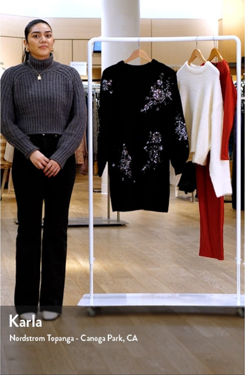 Jessie Crystal Floral Embellished Long Sleeve Sweater Dress, sales video thumbnail