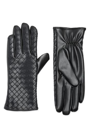 Vince Camuto Crosshatch Faux Leather Gloves In Black