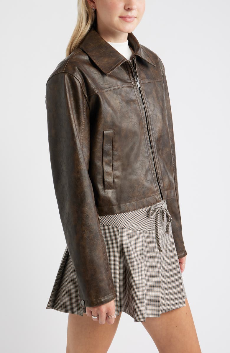 BP. Side Tie Faux Leather Moto Jacket, Alternate, color, Brown