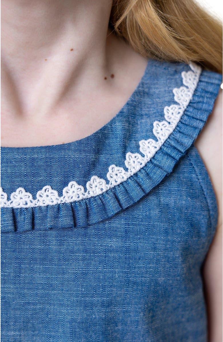 Hope & Henry Girls' Organic Sleeveless Ruffle Collar Chambray Button Back Top , Toddler, Alternate, color, 