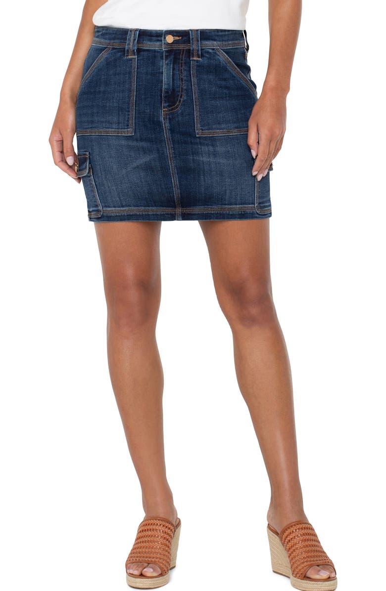 Liverpool Los Angeles Tripe Needle Denim Cargo Skirt, Main, color,