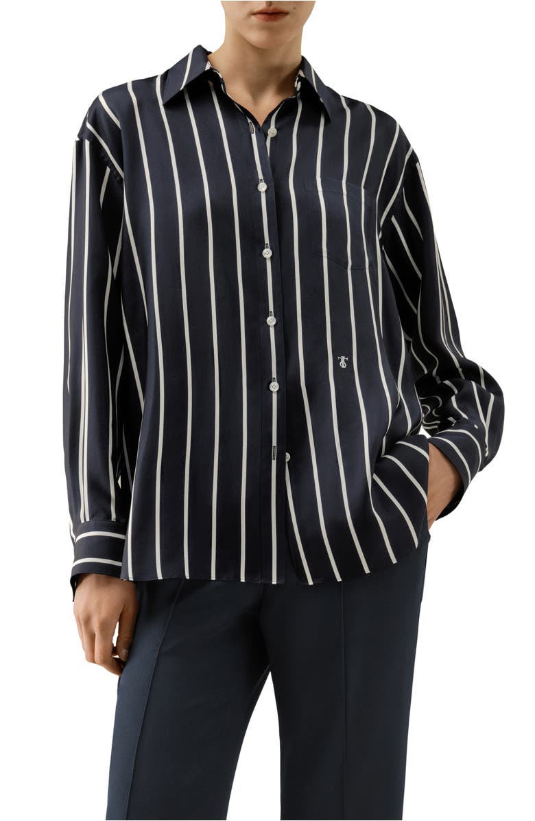 Lilysilk Silk Twill Striped Button-Down Shirt, Main, color, Navy&White Stripe