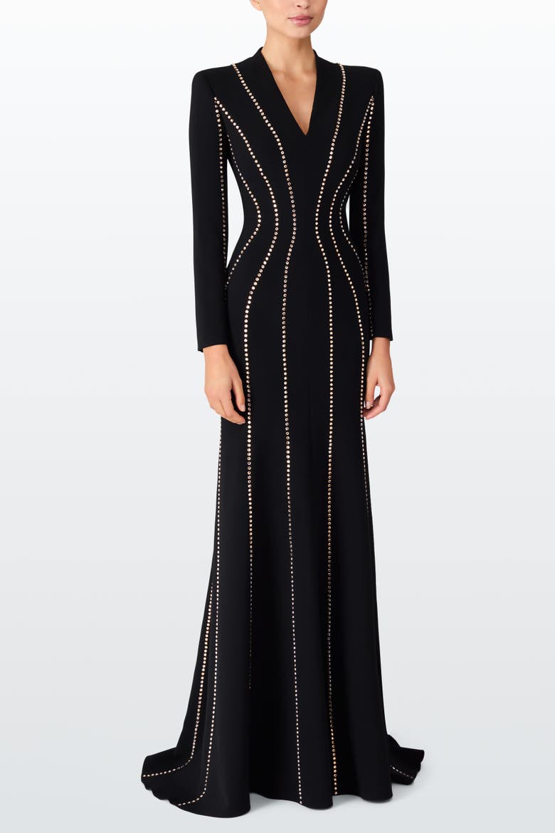 Victoire Rhinestone-Embellished Maxi Gown, Alternate, color, Liquorice