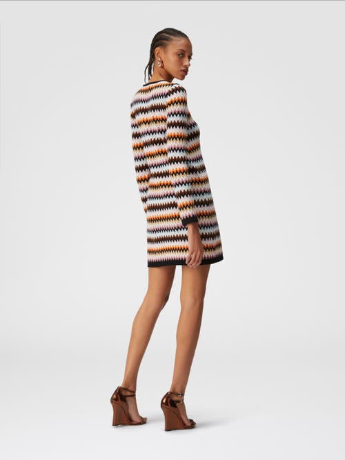 Shop Missoni Zigzag Wool Mini-dress With Contrasting Piping In Multicoloured