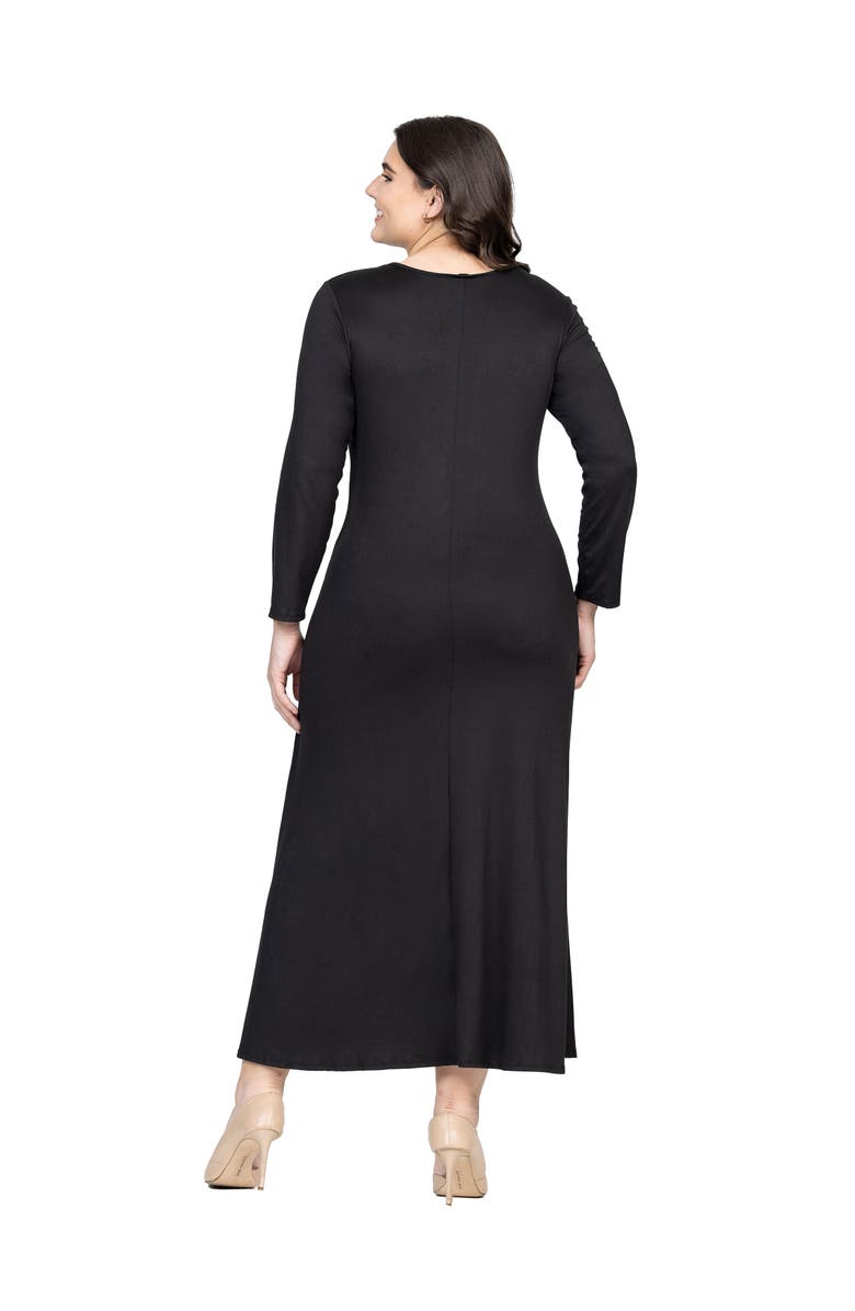 24seven Comfort Apparel Plus Size Womens Long Sleeve  Maxi Dress, Alternate, color, Black