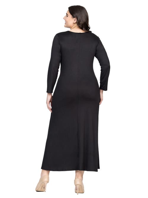 24seven Comfort Apparel Plus Size Womens Long Sleeve  Maxi Dress In Black