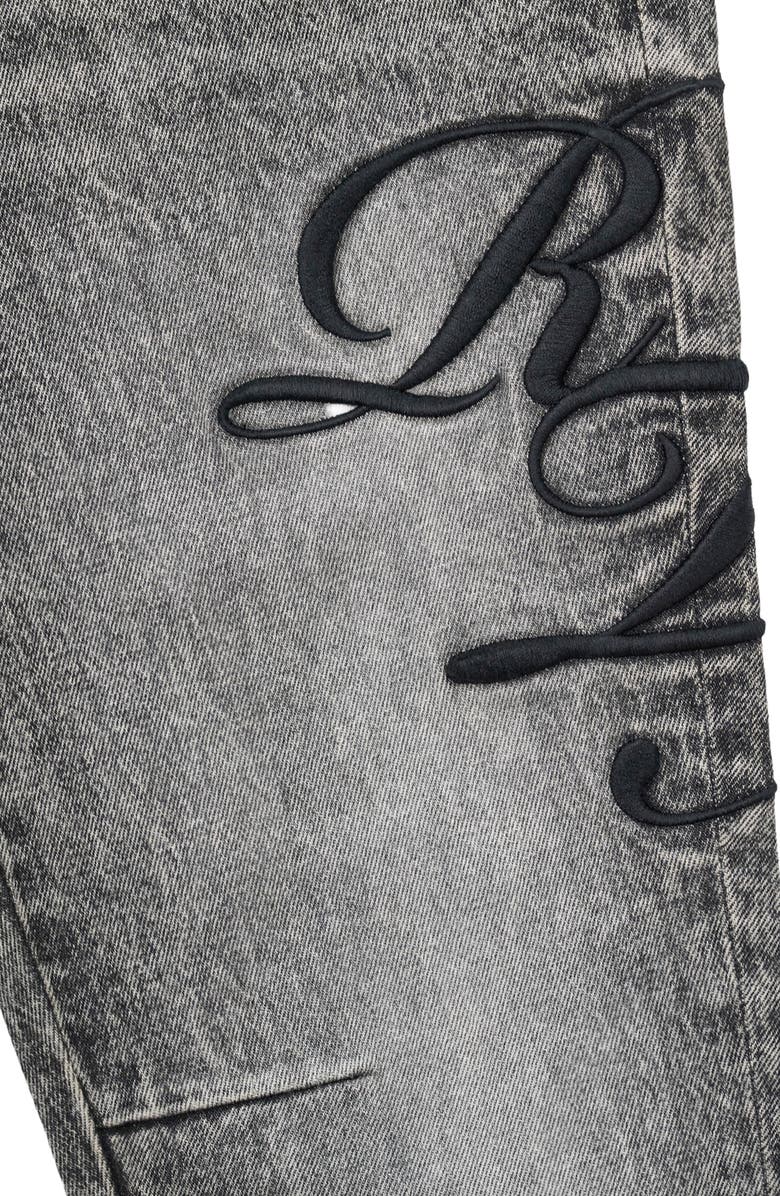 RtA Bryant Embroidered Skinny Jeans, Alternate, color, Stone Haze Cursive