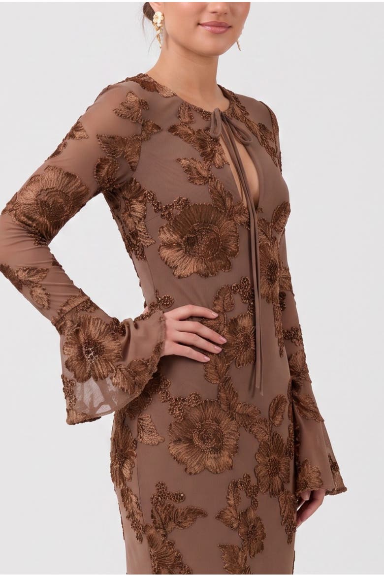 Juliet Long Sleeve Soutache Maxi Dress, Alternate, color, Umber