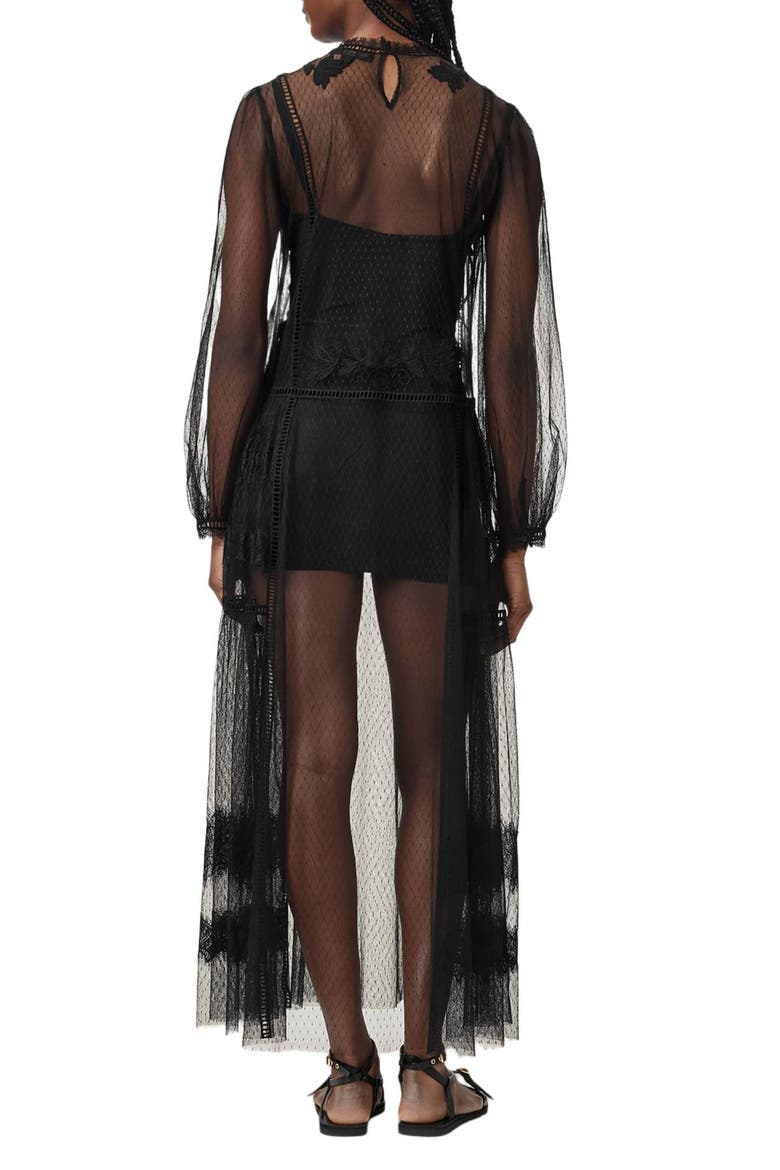 Cesca Embroidered Tulle Maxi Dress, Alternate, color, BLACK