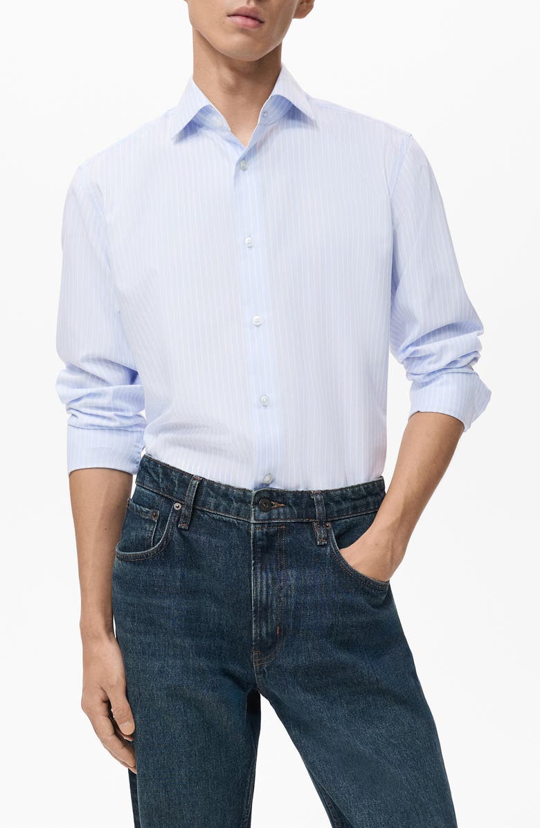 MANGO Slim Fit Stripe Button-Up Shirt, Main, color, Sky Blue