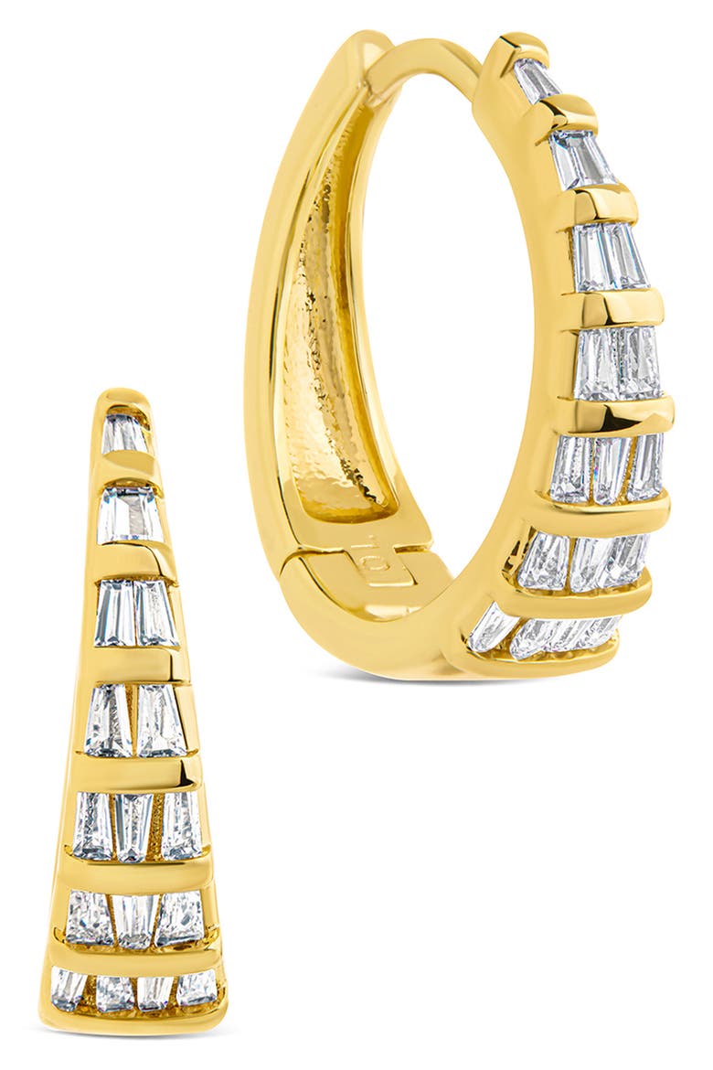 Baguette Cubic Zirconia Huggie Hoop Earrings, Main, color, GOLD