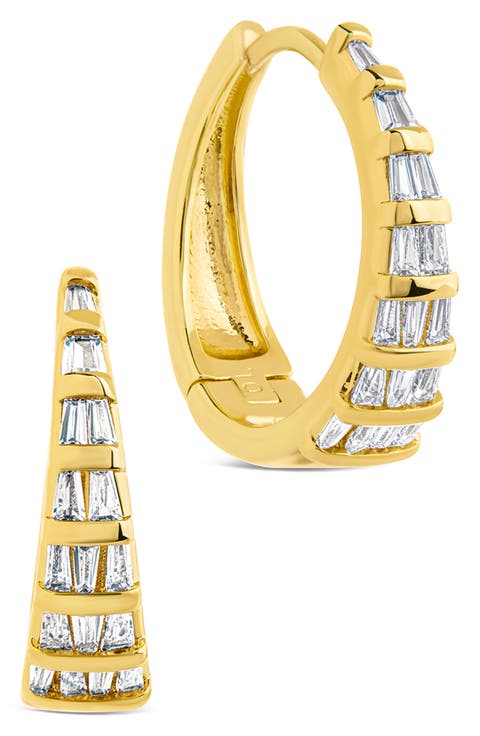 Baguette Cubic Zirconia Huggie Hoop Earrings