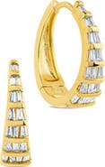 Sterling Forever Baguette Cubic Zirconia Huggie Hoop Earrings