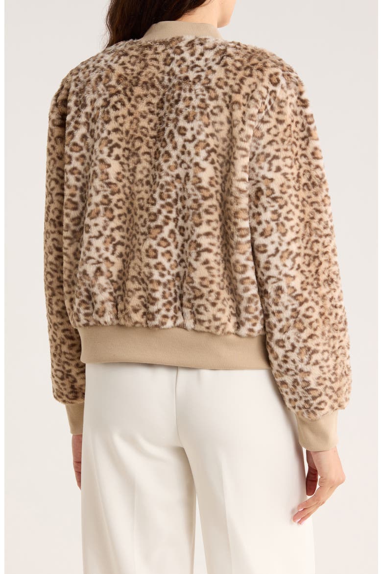 Luxe Faux Fur Zip Bomber Jacket, Alternate, color, COCOA LEOPARD