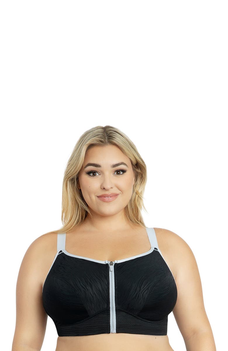 Parfait Wave Front Zipper Sports Bra, Alternate, color, Black