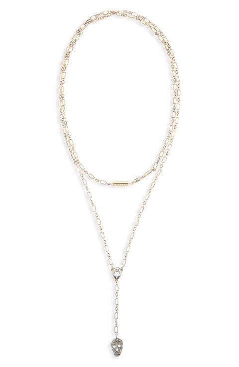 Layered Pavé Skull Y-Necklace