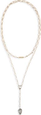 McQueen Layered Pavé Skull Y-Necklace