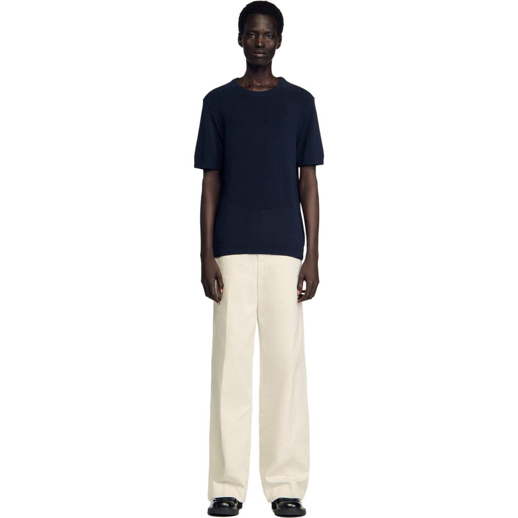 Sandro Fine Knit T-shirt In Blue
