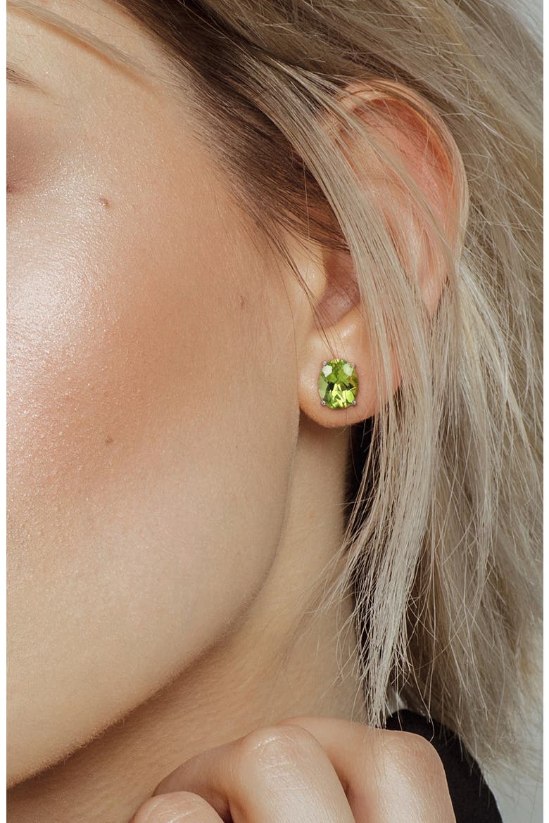 Oval Cut Peridot Solitaire Pendant Necklace & Stud Earrings Set, Alternate, color, GREEN