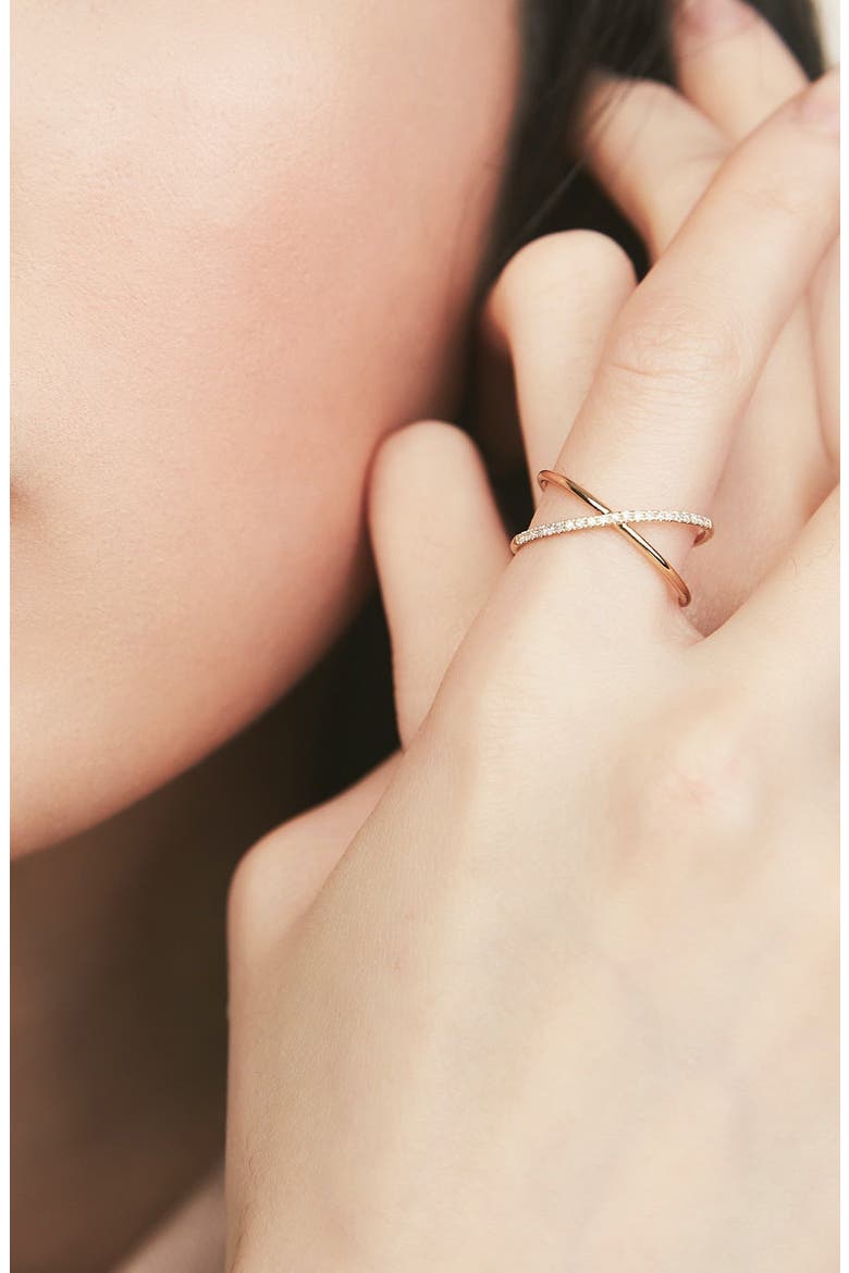 Pavé Diamond X Ring, Alternate, color, Yellow Gold