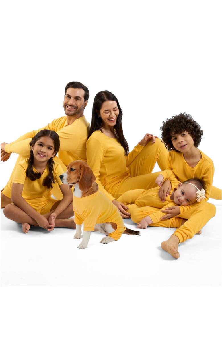 Leveret Kids Two-Piece Solid Cotton Matching Family Pajamas, Alternate, color, Yellow
