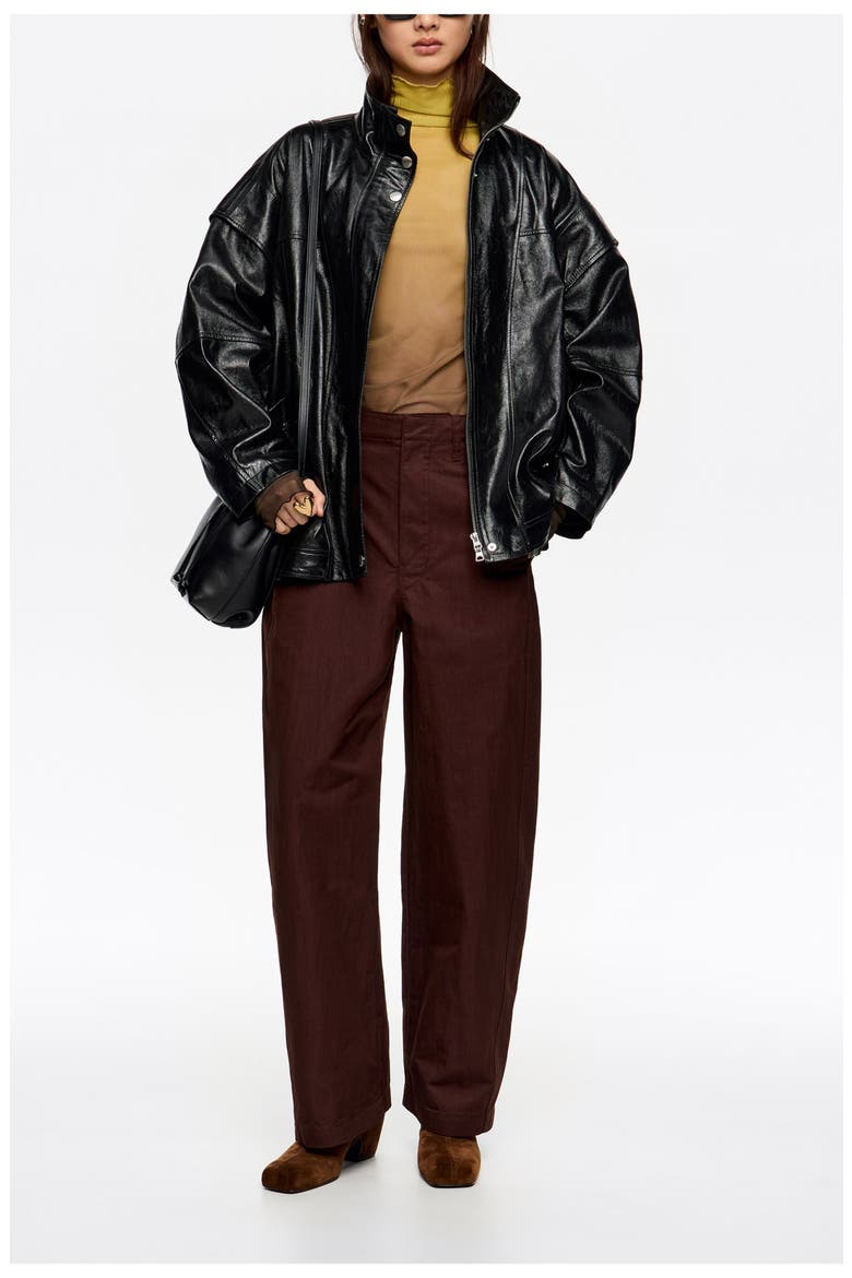 Technical Cotton Barrel Leg Trousers, Alternate, color, DARK BROWN