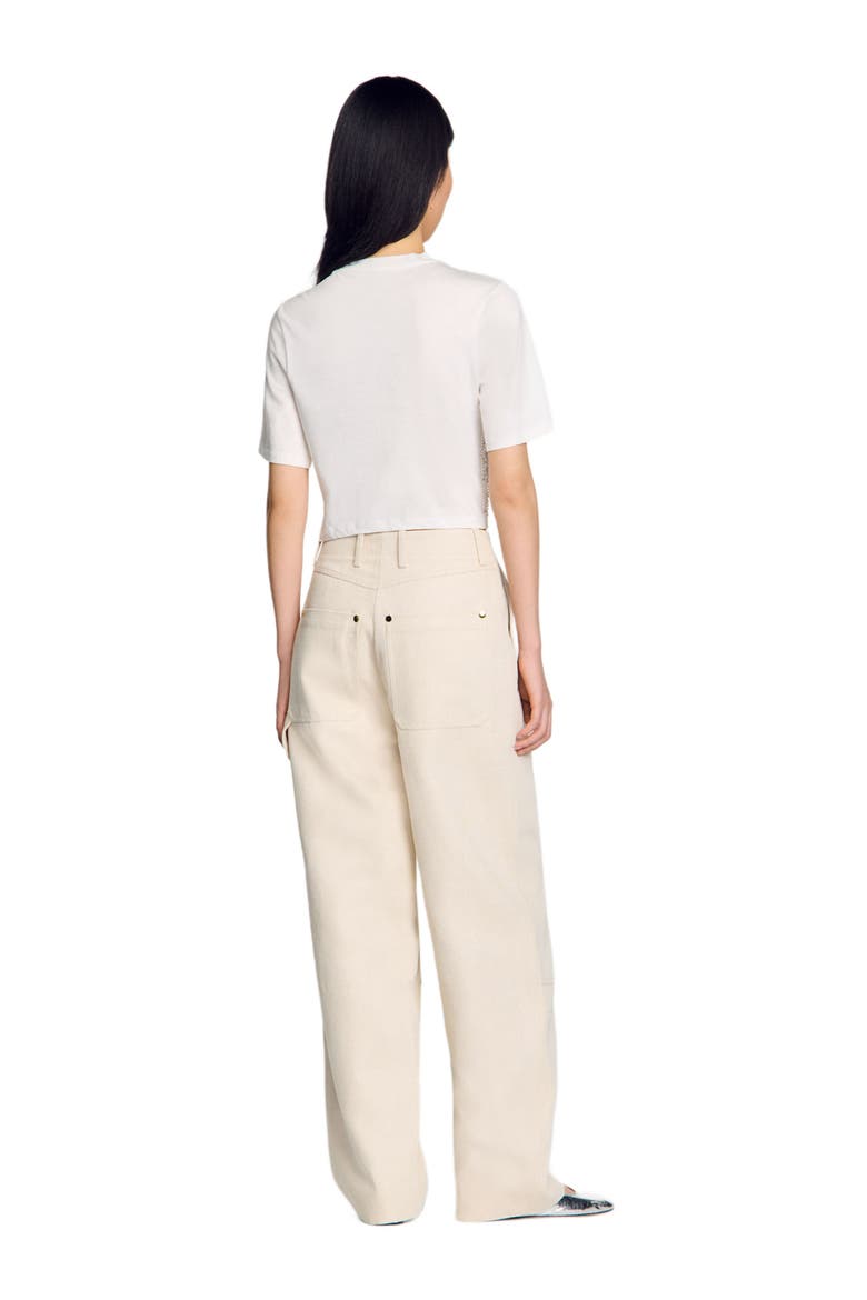 Beaded cropped T-shirt, Alternate, color, White