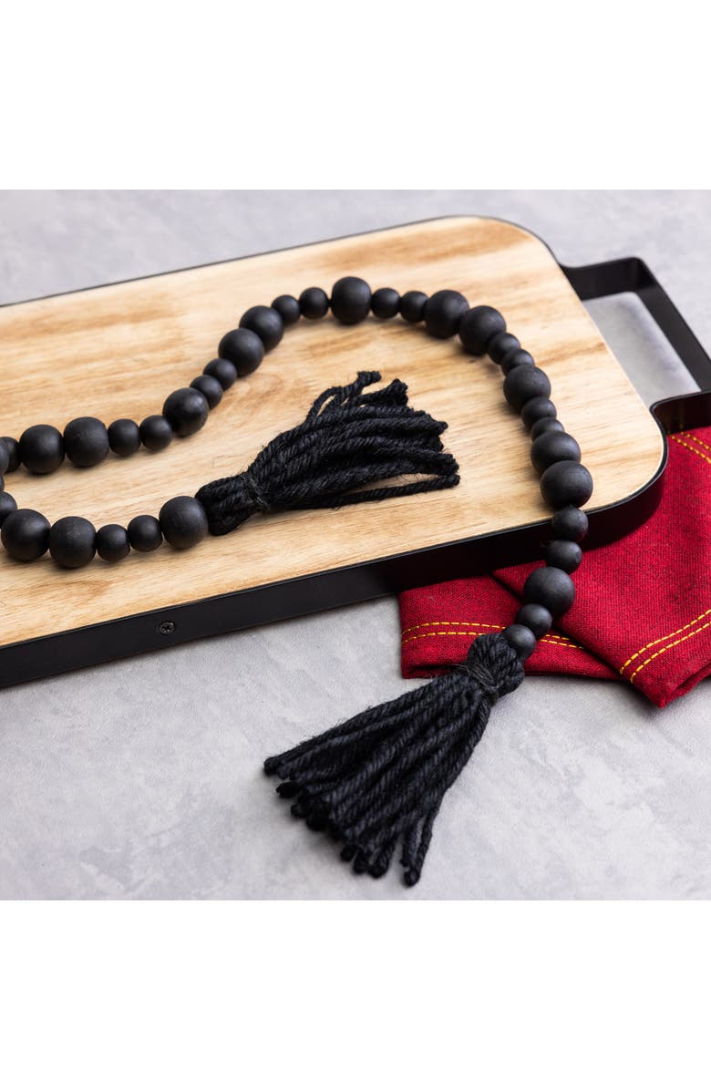 Transpac Black Wooden Christmas Bead Garland with Tassels for Decor, Alternate, color, 