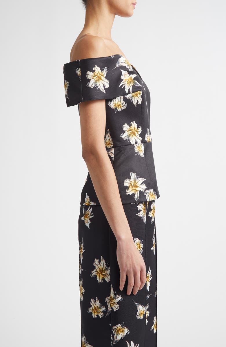 Emilia Wickstead Souline Festive Lilies Peplum Top, Alternate, color, Festive Lilies Black Yellow