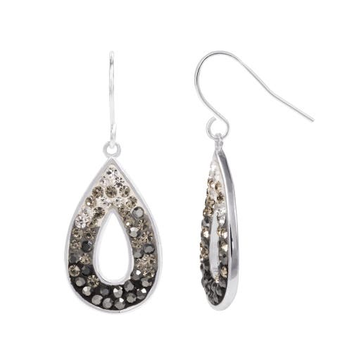 Crystalogy Silver Plated Black And White Ombre Crystal Teardrop Earrings In Blue
