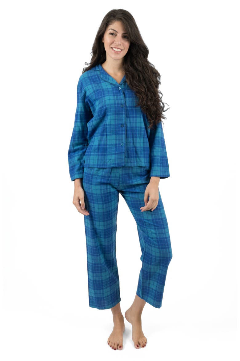 Women's 2-pc. Cotton Flannel Button-Front Holiday Pajama Set, Alternate, color, Navy/Black Plaid