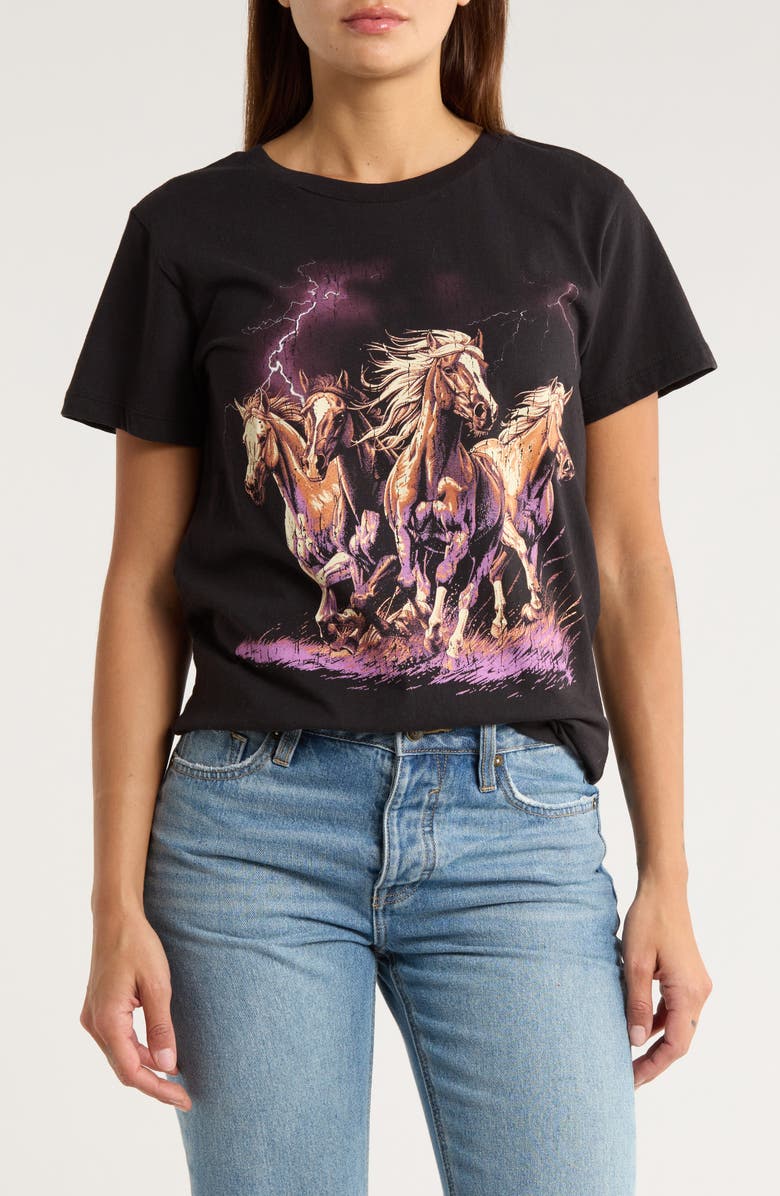 HILLS & VALLEYS Horses & Lightning Graphic T-Shirt, Main, color, Black