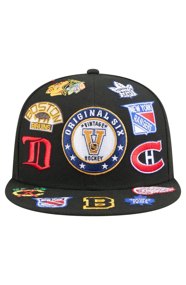 New Era Men's New Era  Black Original 6 Allover Logos 9FIFTY Snapback Hat, Alternate, color, Black