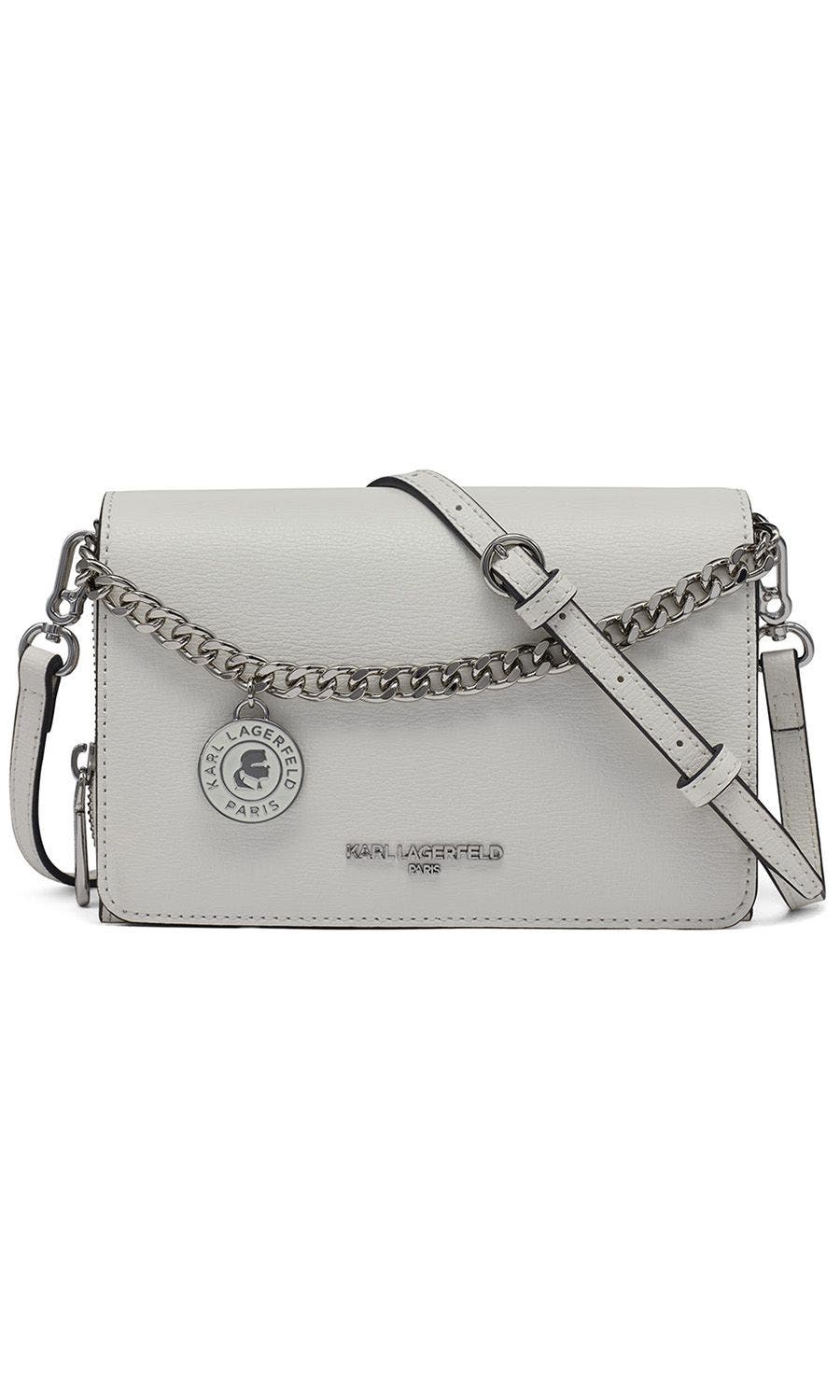 KARL LAGERFELD PARIS Lourdes Crossbody, Main, color, Winter White/Silver