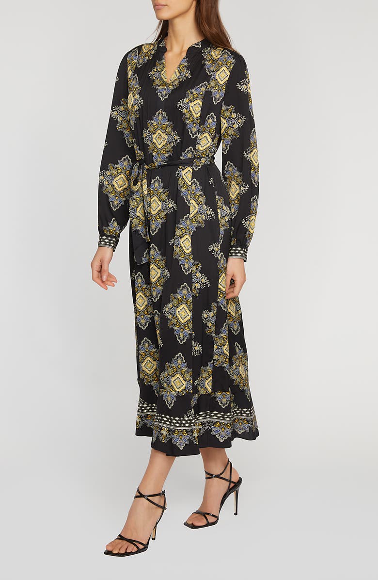 Elie Tahari Mila Pleated Long Sleeve stretch Silk Maxi Dress, Alternate, color, 