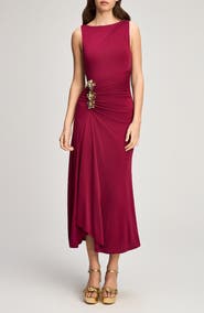 Cinq à Sept Eliro Ruched Bateau Neck Midi Dress