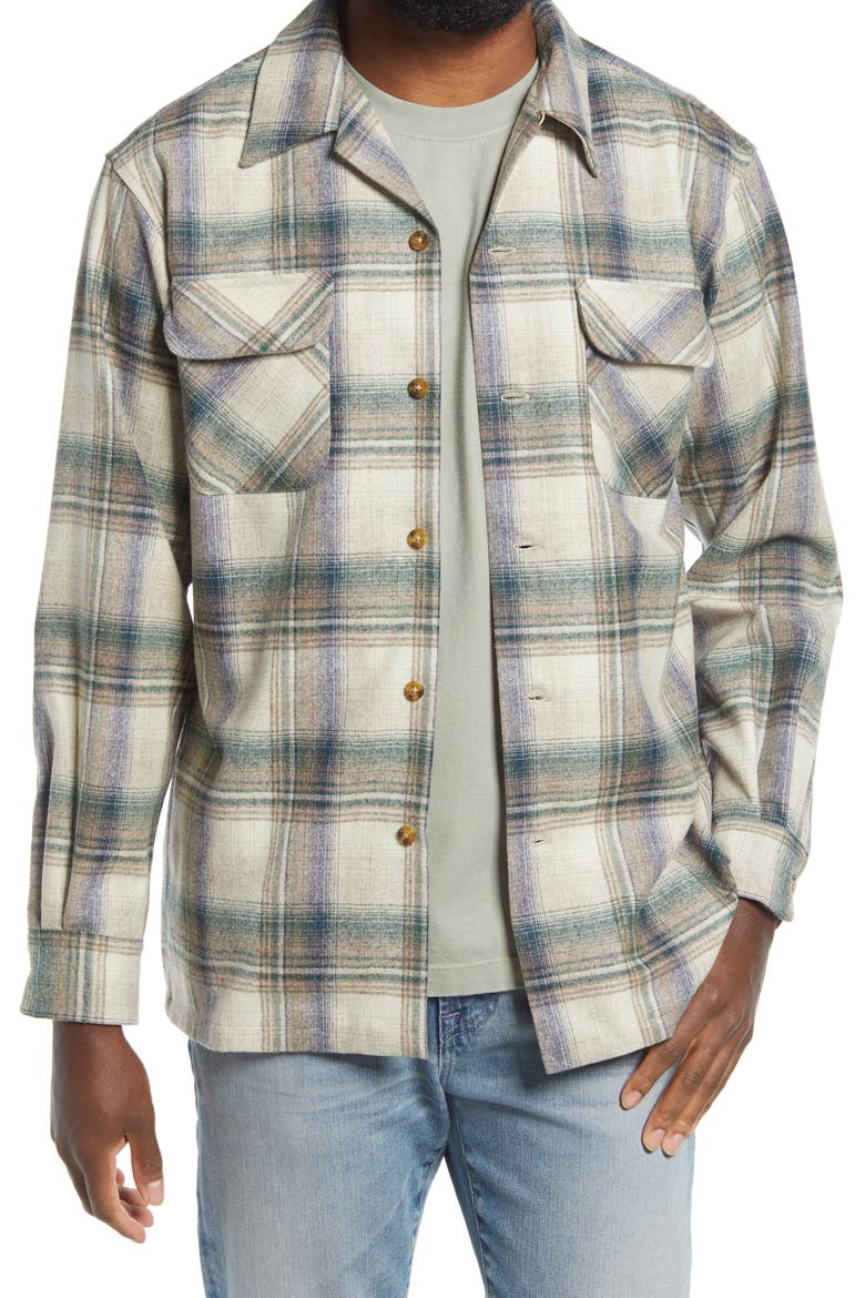 Board Plaid Lined Wool Button-Up Shirt, Main, color, NAVY PLAID