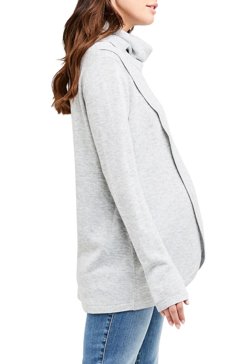 Cowl Neck Maternity/Nursing Sweater, Alternate, color, SILVER