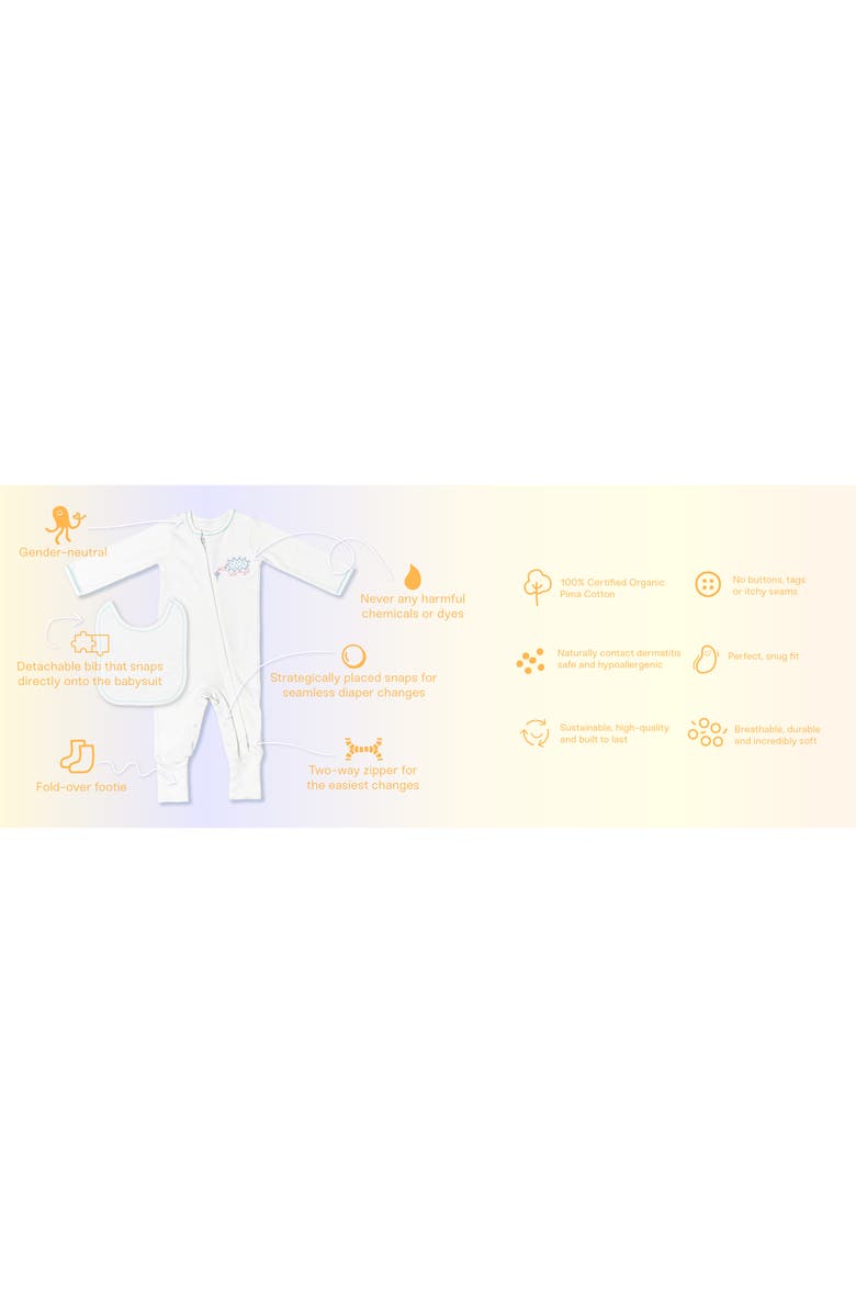 PIP PEA POP Hot Dog Embroidered Organic Cotton Romper with Attachable Bib, Alternate, color,