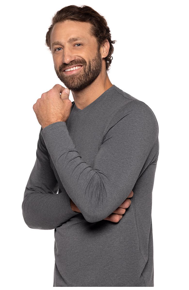 Coolibar Men's V-Neck Long Sleeve T-Shirt - UPF 50+ Sun Protection - Morada, Alternate, color, Charcoal Heather