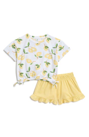 JESSICA SIMPSON JESSICA SIMPSON KIDS' DRAWSTRING HEM JERSEY T-SHIRT & STRAWBERRY SHORTS 