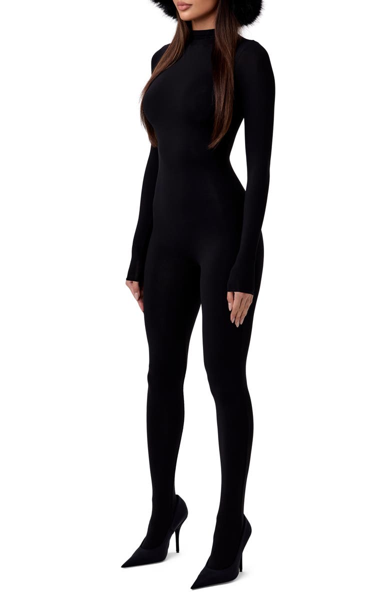 Naked Wardrobe Long Sleeve Closed Toe Jumpsuit, Alternate, color, Black