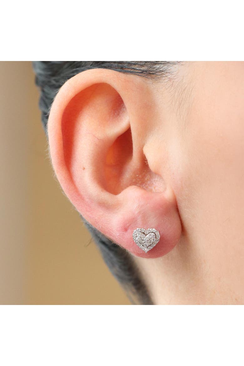 Diamond Halo Heart Screw Back Stud Earrings, Alternate, color, Yellow Gold