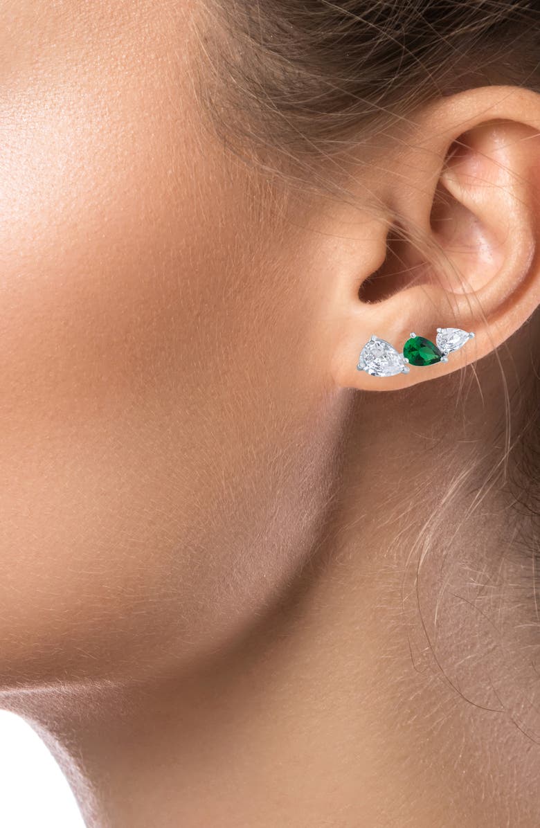 CZ by Kenneth Jay Lane Triple Cubic Zirconia Pear Micro Ear Crawlers, Alternate, color, Green/ Silver
